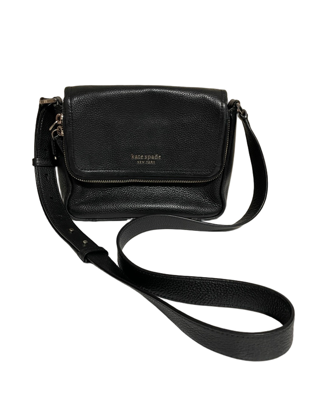 Kate Spade New York Run Around Black Pebbled Leather Crossbody Flap Bag